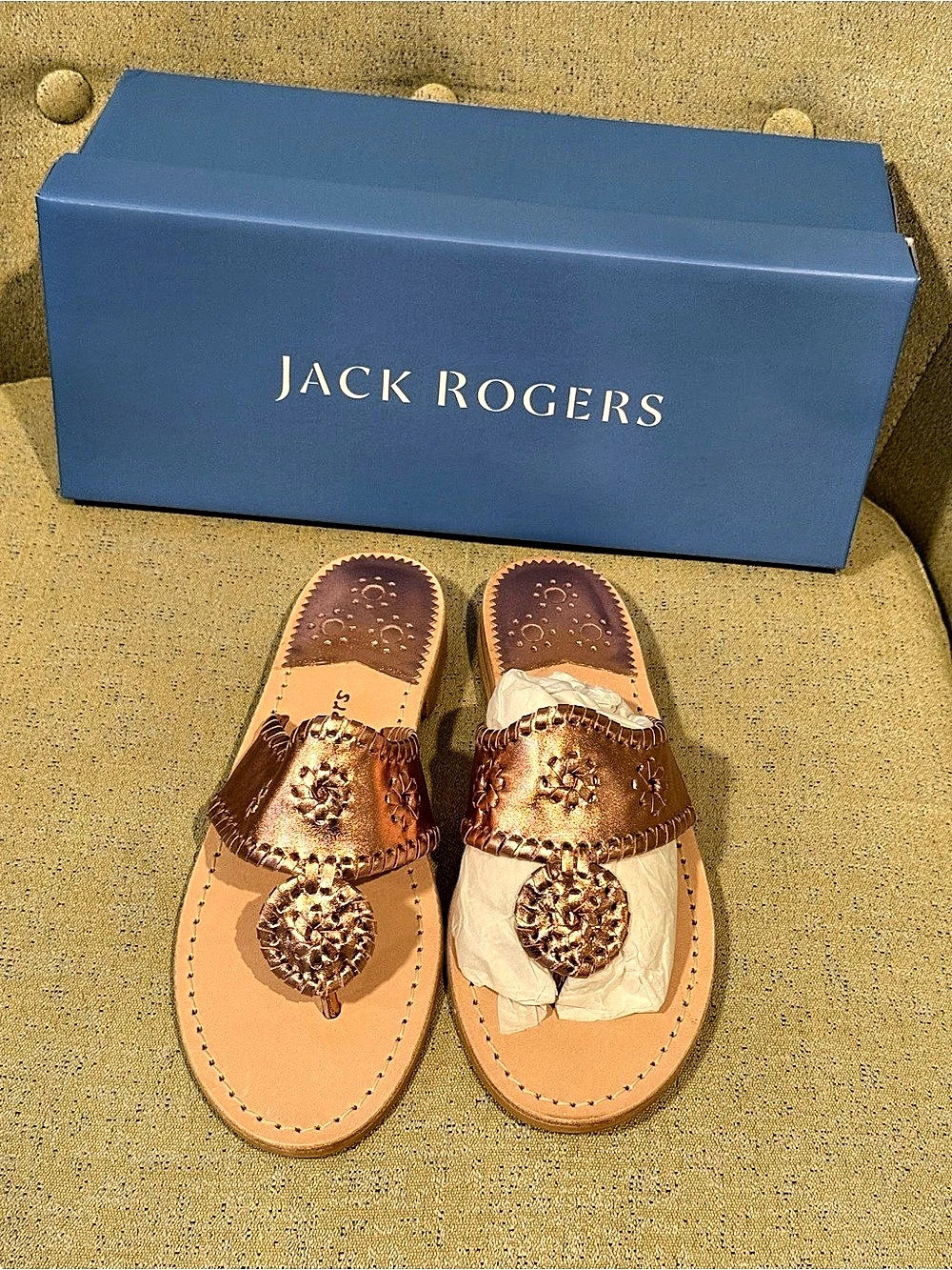 Jack Rogers JACKS FLAT SANDAL - METALLIC NAPPA- Rose Quartz NIB Size 6.5